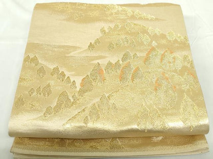 平和屋着物◎六通柄袋帯 重ね山樹林文 金糸 正絹 逸品 DABD4196qa