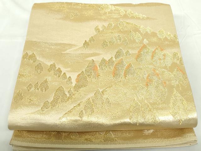 平和屋着物◎六通柄袋帯 重ね山樹林文 金糸 正絹 逸品 DABD4196qa
