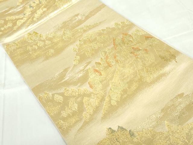 平和屋着物◎六通柄袋帯 重ね山樹林文 金糸 正絹 逸品 DABD4196qa