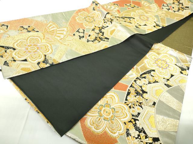 平和屋着物◎六通柄袋帯 花蝶文 粋翔華匠錦 黒地 金銀糸 正絹 逸品 DABD4199qa