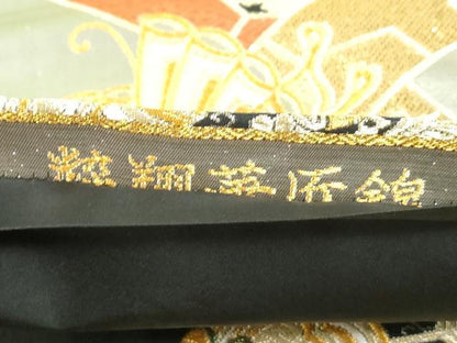 平和屋着物◎六通柄袋帯 花蝶文 粋翔華匠錦 黒地 金銀糸 正絹 逸品 DABD4199qa