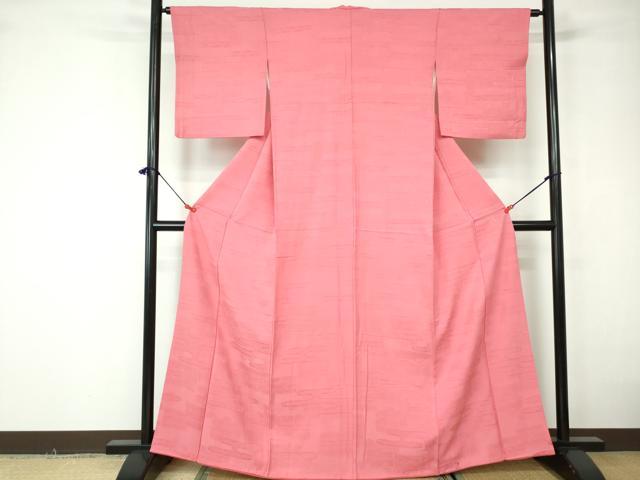 平和屋着物■上質な色無地 エ霞花地紋 甚三紅色 正絹 逸品 DABD4211qa