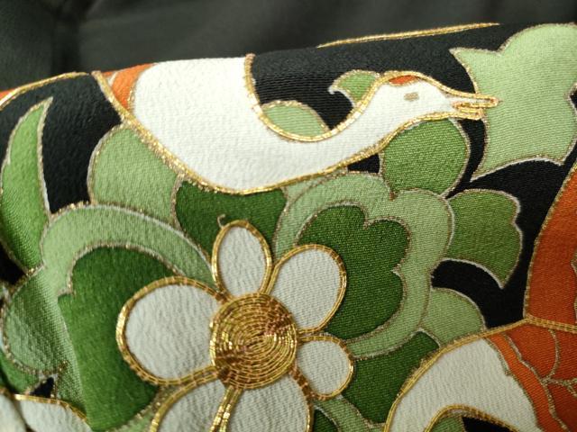 平和屋着物■豪華黒留袖　駒刺繍　花鳥文　金彩　正絹　逸品　DABD4217qa