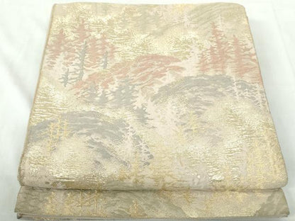 平和屋着物◎六通柄　京袋帯　重ね山樹林文　金糸　三越扱い　正絹　逸品　DABD4247qa