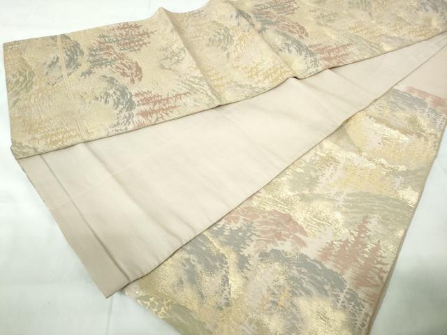 平和屋着物◎六通柄　京袋帯　重ね山樹林文　金糸　三越扱い　正絹　逸品　DABD4247qa