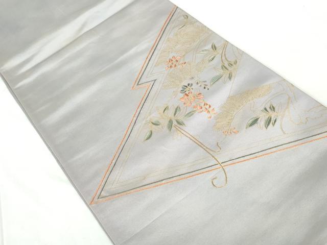 平和屋着物◎太鼓柄袋帯　刺繍　松皮菱花文　金彩　正絹　逸品　DABD4258qa