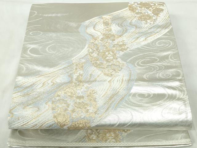 平和屋着物◎六通柄袋帯　流水器物文　壺　二重箔　金銀糸　正絹　逸品　DABD4268qa