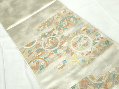 平和屋着物◎六通柄袋帯　唐織　エ霞花丸文　金銀糸　三越扱い　正絹　逸品　DABD4271qa