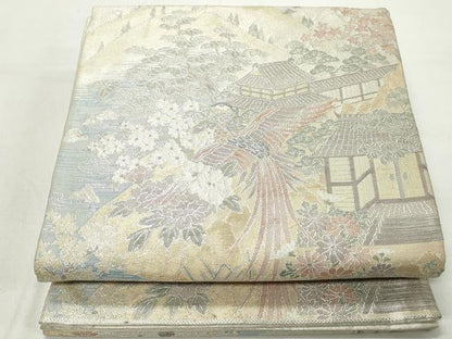 平和屋着物◎900織特選佐賀錦　六通柄袋帯　風景花文　金銀糸　正絹　逸品　DABD4281qa