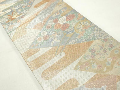平和屋着物◎宝珠本佐賀錦　六通柄袋帯　エ霞花鳥文　金銀糸　正絹　逸品　DABD4286qa