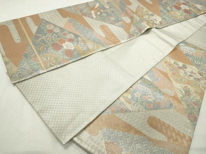 平和屋着物◎宝珠本佐賀錦　六通柄袋帯　エ霞花鳥文　金銀糸　正絹　逸品　DABD4286qa