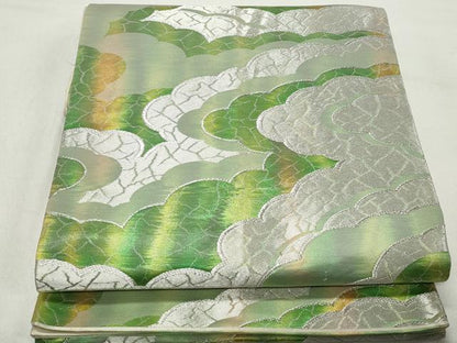 平和屋着物◎六通柄袋帯　重ね雲文　銀糸　正絹　逸品　DABD4318qa