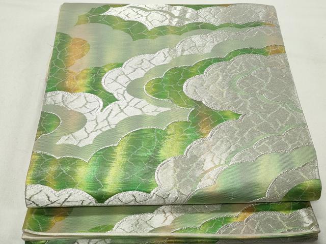 平和屋着物◎六通柄袋帯　重ね雲文　銀糸　正絹　逸品　DABD4318qa