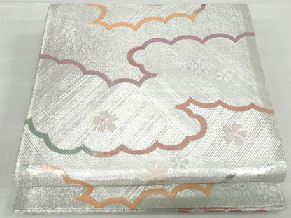 平和屋着物◎佐賀錦　六通柄袋帯　雲取り舞桜文　銀糸　正絹　逸品　DABD4342qa