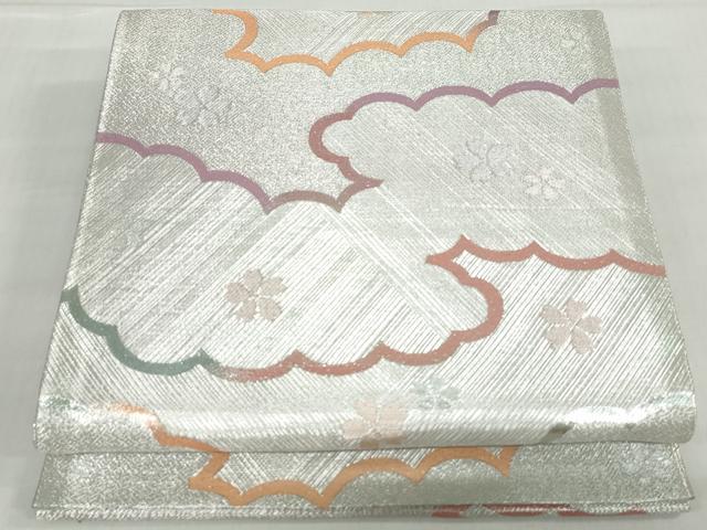 平和屋着物◎佐賀錦　六通柄袋帯　雲取り舞桜文　銀糸　正絹　逸品　DABD4342qa