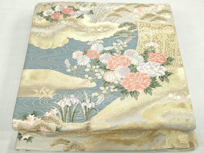 平和屋着物◎六通柄袋帯　唐織　風景几帳花文　華祥錦　金糸　正絹　逸品　DABD4346qa