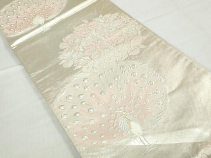 平和屋着物◎六通柄袋帯　孔雀花文　金銀糸　正絹　逸品　DABD4348qa