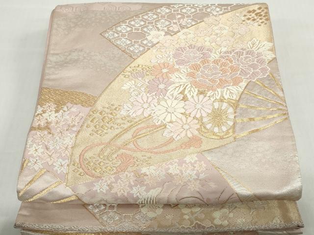 平和屋着物◎六通柄袋帯　唐織　扇面花車文　金銀糸　正絹　逸品　DABD4369qa