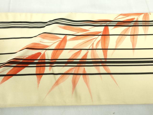 平和屋着物◎九寸名古屋帯　手描き　笹竹間道　正絹　逸品　DABD4389qa