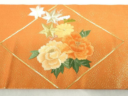 平和屋着物◎九寸名古屋帯　駒刺繍　総刺繍　花車菱文　金銀糸　正絹　逸品　DABD4391qa