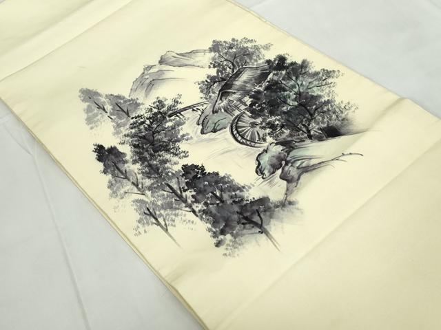 平和屋着物◎九寸名古屋帯　作家物　手描き　風景文　正絹　逸品　DABD4426qa
