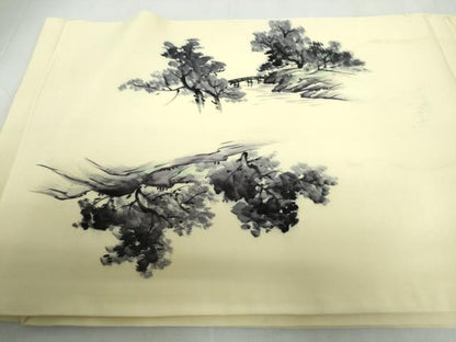 平和屋着物◎九寸名古屋帯　作家物　手描き　風景文　正絹　逸品　DABD4426qa
