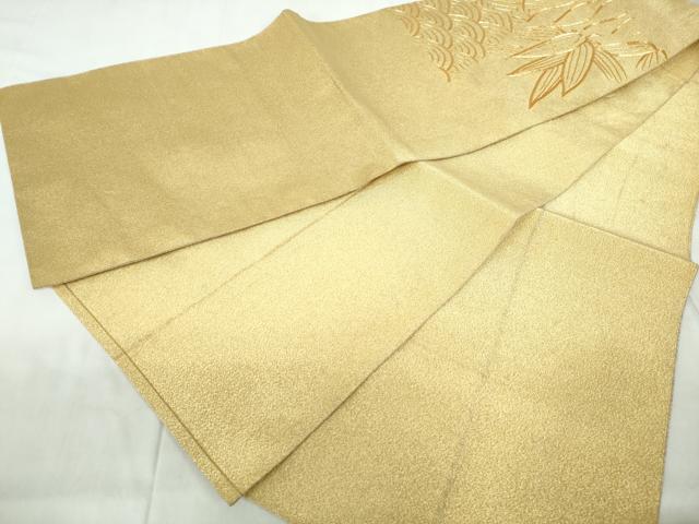 平和屋着物◎綴れ　八寸名古屋帯　駒刺繍　総刺繍　青海波　笹の葉　金糸　正絹　逸品　DABD4454qa