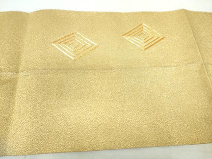 平和屋着物◎綴れ　八寸名古屋帯　駒刺繍　総刺繍　青海波　笹の葉　金糸　正絹　逸品　DABD4454qa