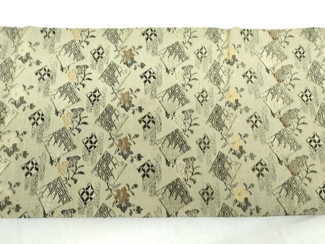 平和屋着物◎アンティーク 大正ロマン 九寸名古屋帯 色紙花文 正絹 逸品 DABD4457qa