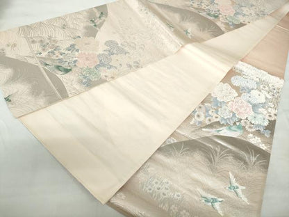 平和屋着物◎六通柄袋帯 唐織 二重織 流水花鳥文 プラチナ箔 正絹 逸品 DABD4501qa