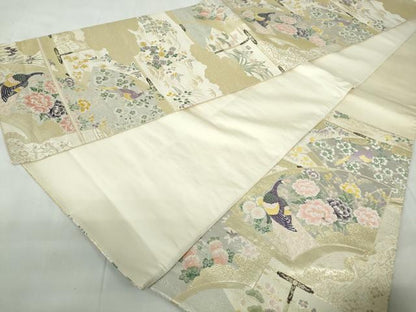 平和屋着物◎六通柄袋帯 唐織 地紙孔雀花文 九百錦 金銀糸 正絹 逸品 DABD4514qa