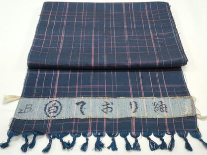 平和屋着物▼ており紬　反物　着尺　格子　逸品　未使用　DABD4527zy