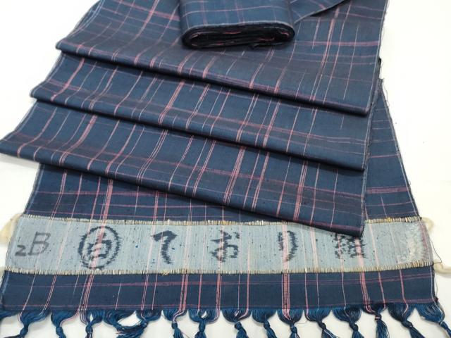平和屋着物▼ており紬　反物　着尺　格子　逸品　未使用　DABD4527zy