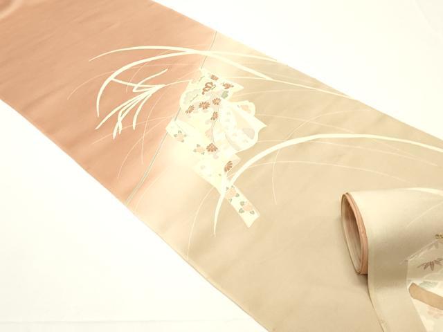 平和屋着物▼付下げ 解き反物 着尺 駒刺繍 誰が袖飛鶴花文 暈し染め 逸品 DABD4644zy