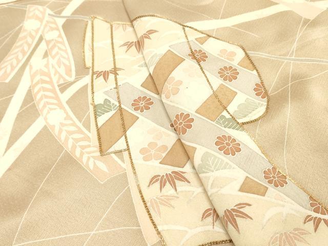 平和屋着物▼付下げ 解き反物 着尺 駒刺繍 誰が袖飛鶴花文 暈し染め 逸品 DABD4644zy