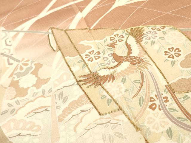 平和屋着物▼付下げ 解き反物 着尺 駒刺繍 誰が袖飛鶴花文 暈し染め 逸品 DABD4644zy