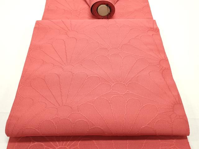平和屋着物▼爪掻き本綴れ 名古屋帯 帯反物 菊尽くし地紋 赤丹色 逸品 未使用 DABD4778zy