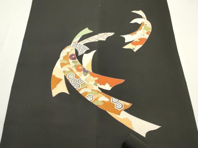 平和屋着物▼羽織・コート 反物 羽尺 刺繍 短冊草花文 黒地 金彩 逸品 未使用 DABD4792zy