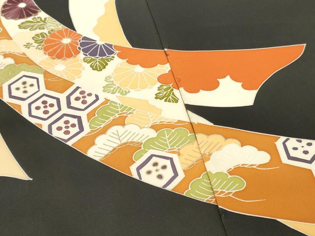 平和屋着物▼羽織・コート 反物 羽尺 刺繍 短冊草花文 黒地 金彩 逸品 未使用 DABD4792zy