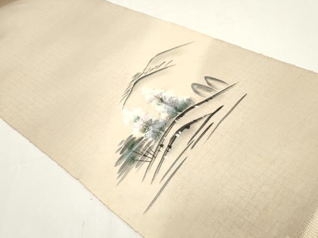 平和屋着物▼付下げ　反物　着尺　紬地　手描き　風景文　逸品　未使用　DABD4993zy