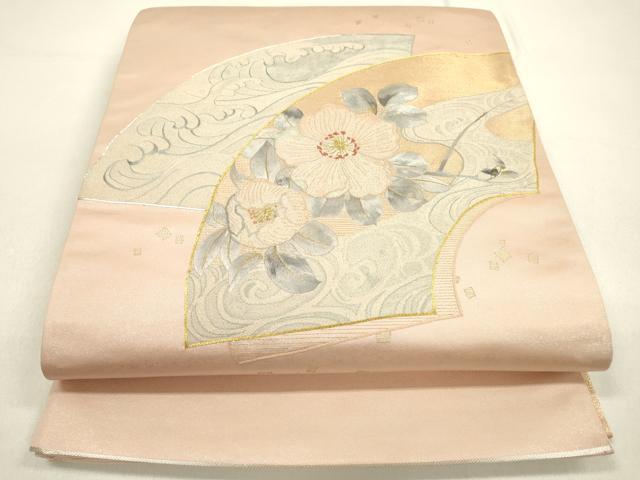 平和屋着物▼中国三大刺繍 相良刺繍 総刺繍 太鼓柄袋帯 駒刺繍 辻が花 地紙重ね流水枝花文 金糸 正絹 逸品 未使用 DABF2468fe