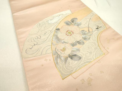 平和屋着物▼中国三大刺繍 相良刺繍 総刺繍 太鼓柄袋帯 駒刺繍 辻が花 地紙重ね流水枝花文 金糸 正絹 逸品 未使用 DABF2468fe