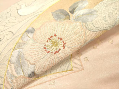 平和屋着物▼中国三大刺繍 相良刺繍 総刺繍 太鼓柄袋帯 駒刺繍 辻が花 地紙重ね流水枝花文 金糸 正絹 逸品 未使用 DABF2468fe