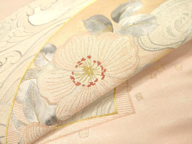 平和屋着物▼中国三大刺繍 相良刺繍 総刺繍 太鼓柄袋帯 駒刺繍 辻が花 地紙重ね流水枝花文 金糸 正絹 逸品 未使用 DABF2468fe