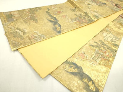 平和屋着物▼全通柄袋帯 平安風景 金糸 正絹 逸品 DABD5051fe