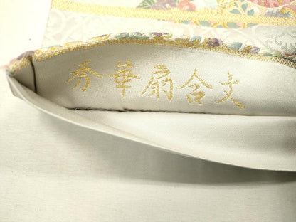 平和屋着物●六通柄袋帯　唐織　秀華扇合文　金糸　正絹　逸品　DABD5063fe