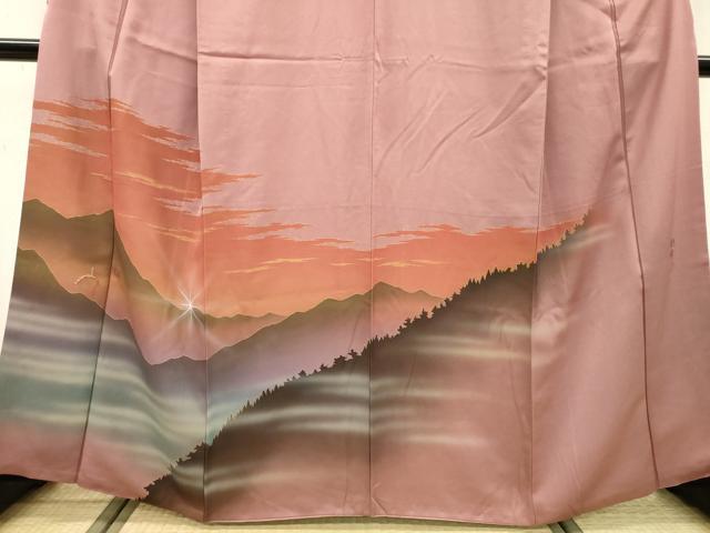 平和屋着物▼染色作家 青木龍雲 訪問着 手描き 重ね山風景 暈し染 金彩 正絹 逸品 DABD5074fe