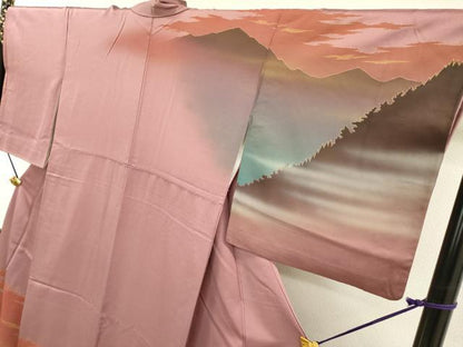 平和屋着物▼染色作家 青木龍雲 訪問着 手描き 重ね山風景 暈し染 金彩 正絹 逸品 DABD5074fe