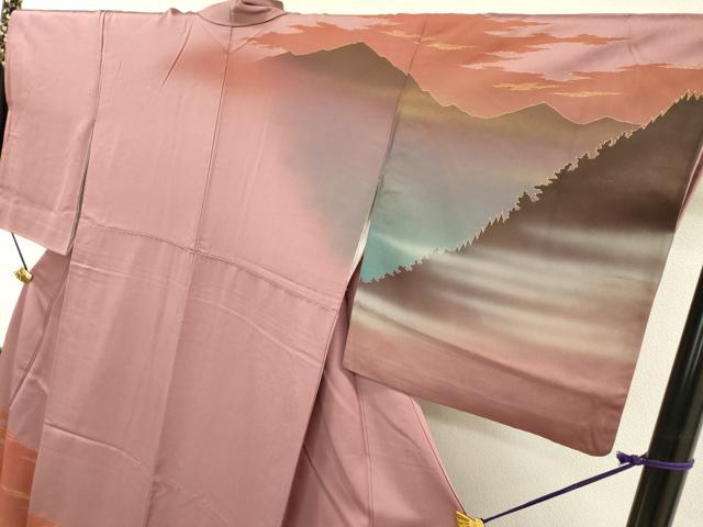 平和屋着物▼染色作家 青木龍雲 訪問着 手描き 重ね山風景 暈し染 金彩 正絹 逸品 DABD5074fe