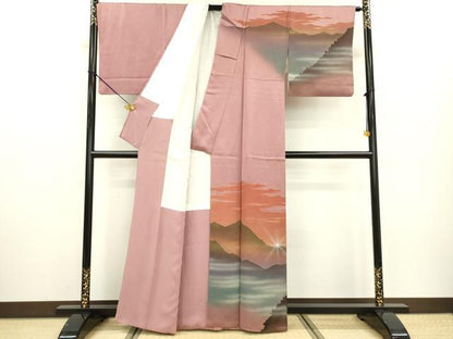 平和屋着物▼染色作家 青木龍雲 訪問着 手描き 重ね山風景 暈し染 金彩 正絹 逸品 DABD5074fe